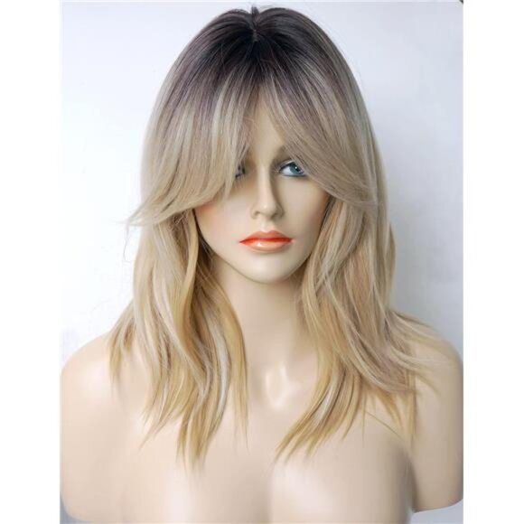 Medium Length Layered Wigs Ombre Blonde - Picture 1 of 5